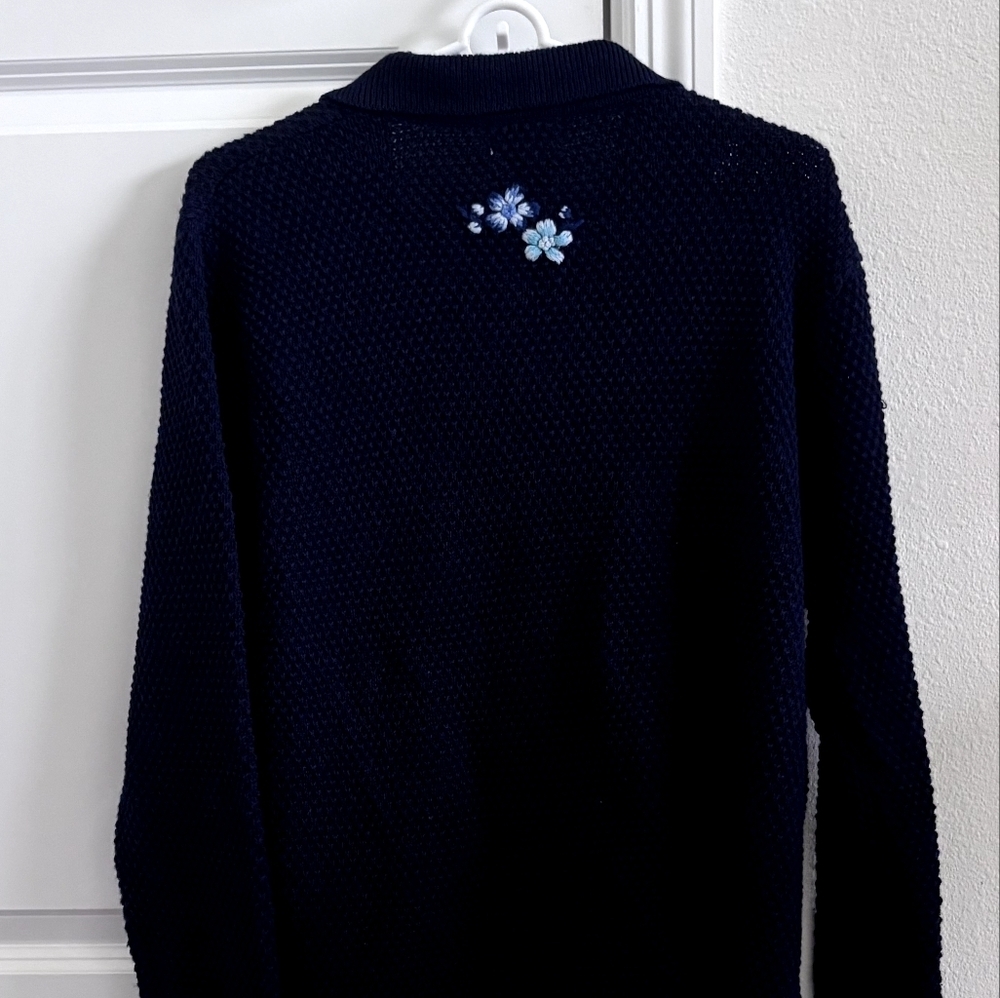 Van Hausen Vintage Navy Blue Floral Women's Embroidered Cardigan - Picture 3 of 4